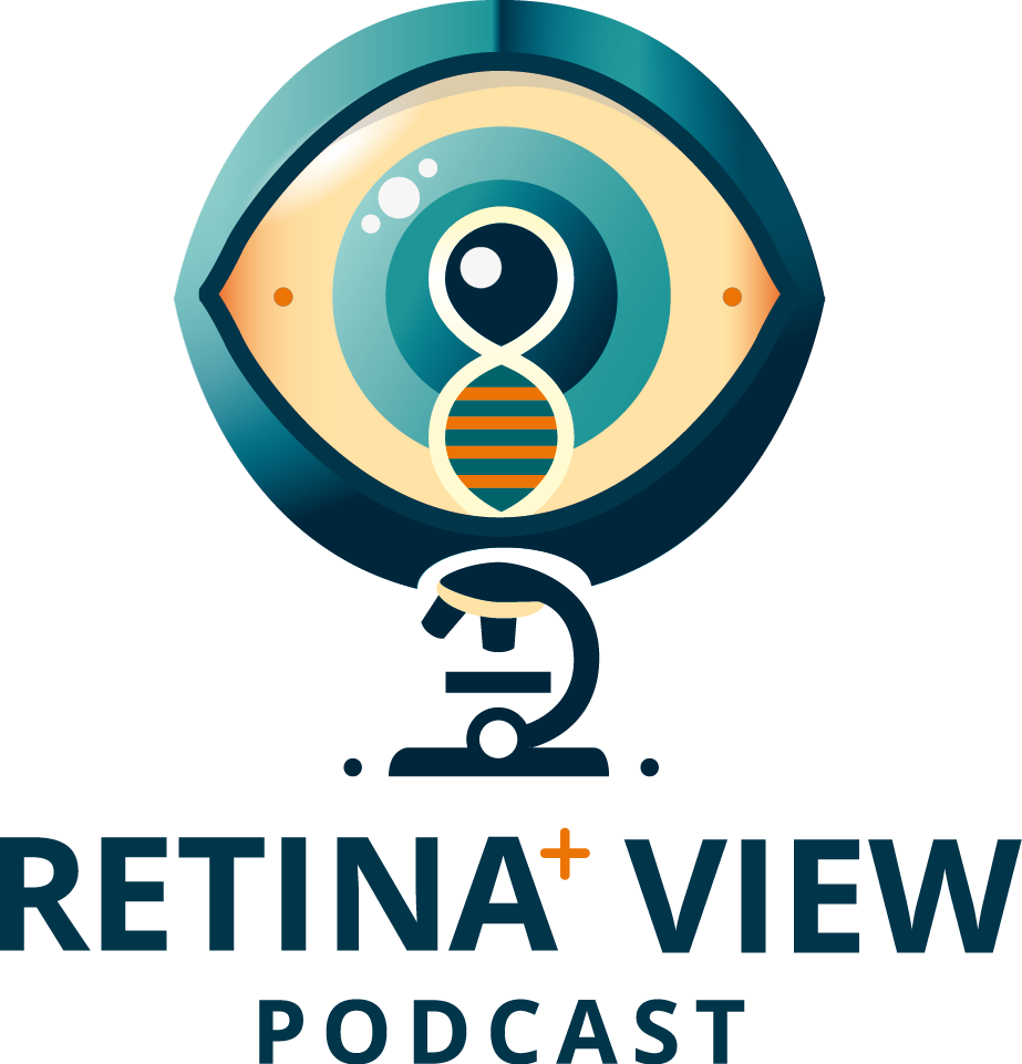 Stilisierte Darstellung eines Auges, das in einem modernen, grafischen Stil gestaltet ist. Innerhalb des Auges befindet sich eine DNA-Helix, die vertikal angeordnet ist. Unterhalb des Auges ist ein stilisiertes Mikroskop. Es wirkt wie eine abstrakte Form, die wie eine Kombination aus einem Fragezeichen und einem stilisierten Gesicht aussieht. Die Farben sind hauptsächlich in Blau- und Grüntönen gehalten, mit einigen Akzenten in Orange